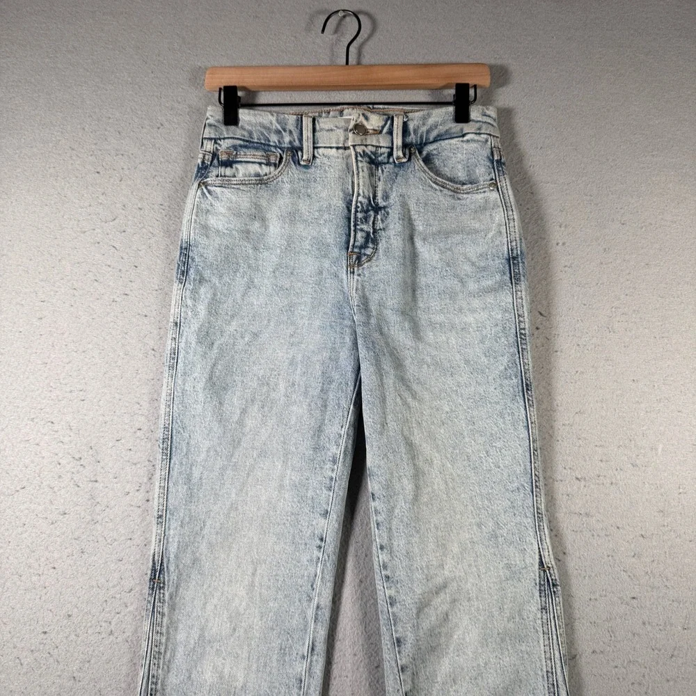 Good American Good Curve Straight Step‎ Insert Outseam Acid Wash Jeans 2/26 Blue
